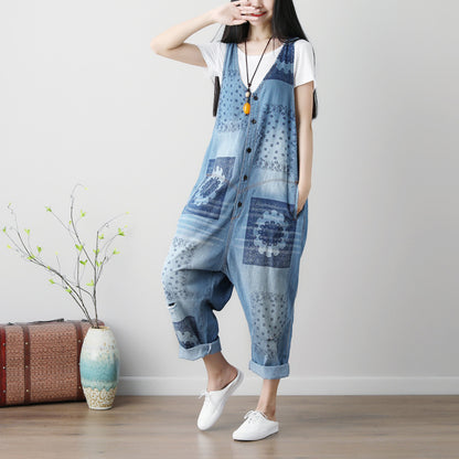 Edgy Plus Size Washed Denim Suspender Jumpsuit -GlamzLife