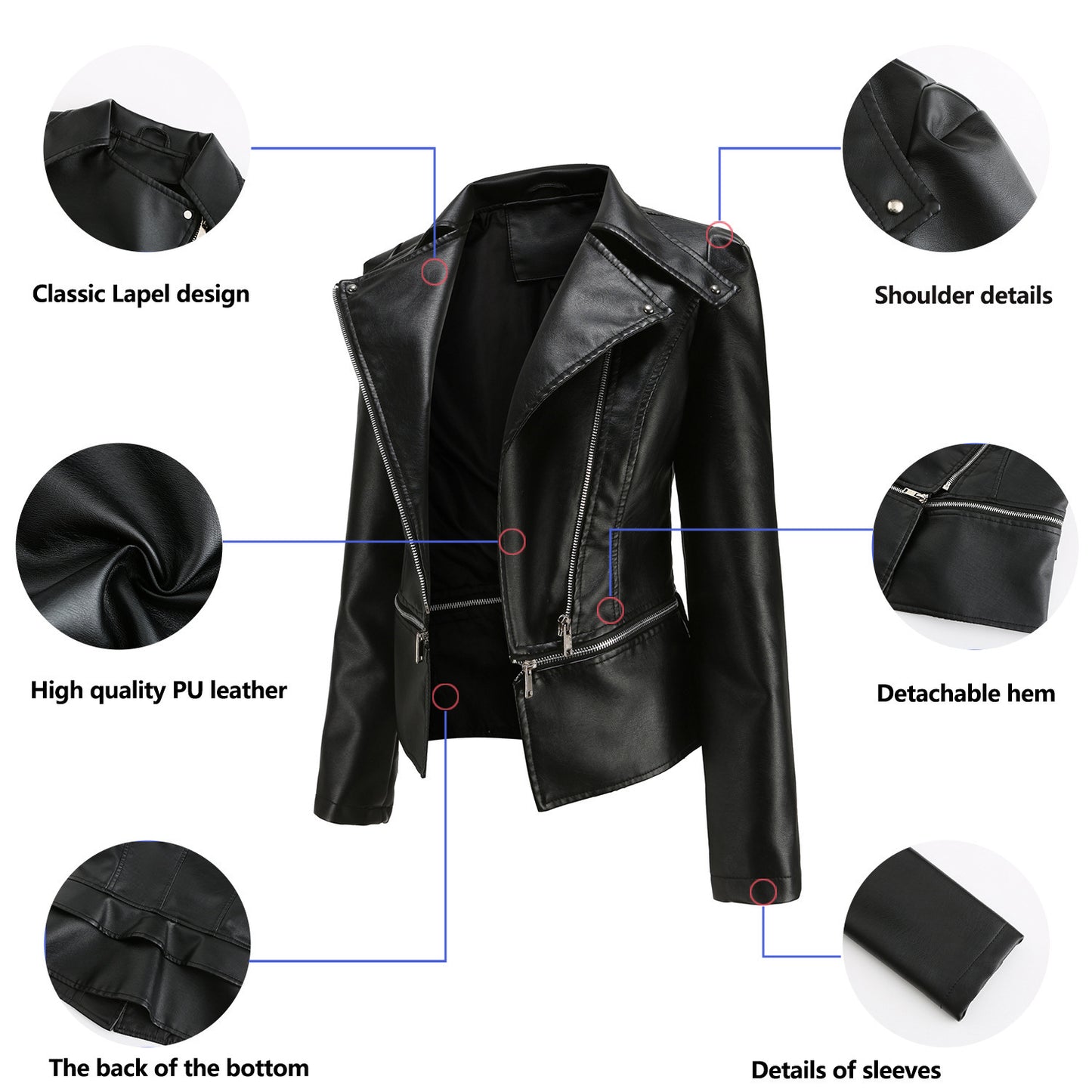 GlamzLife Women's Motorcycle Leather Jacket - Street Hipster Style