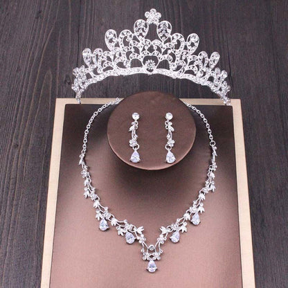 Bridal Rhinestone Crown Necklace Set Wedding Accessories | GlamzLife