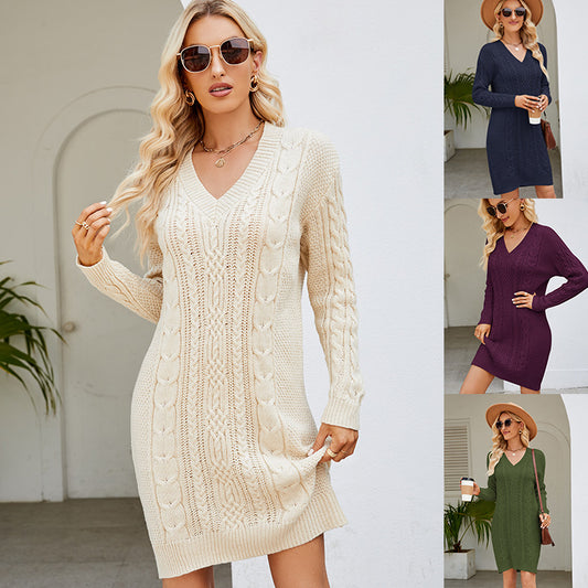 Long Twisted Basic Knitted Dress | GlamzLife