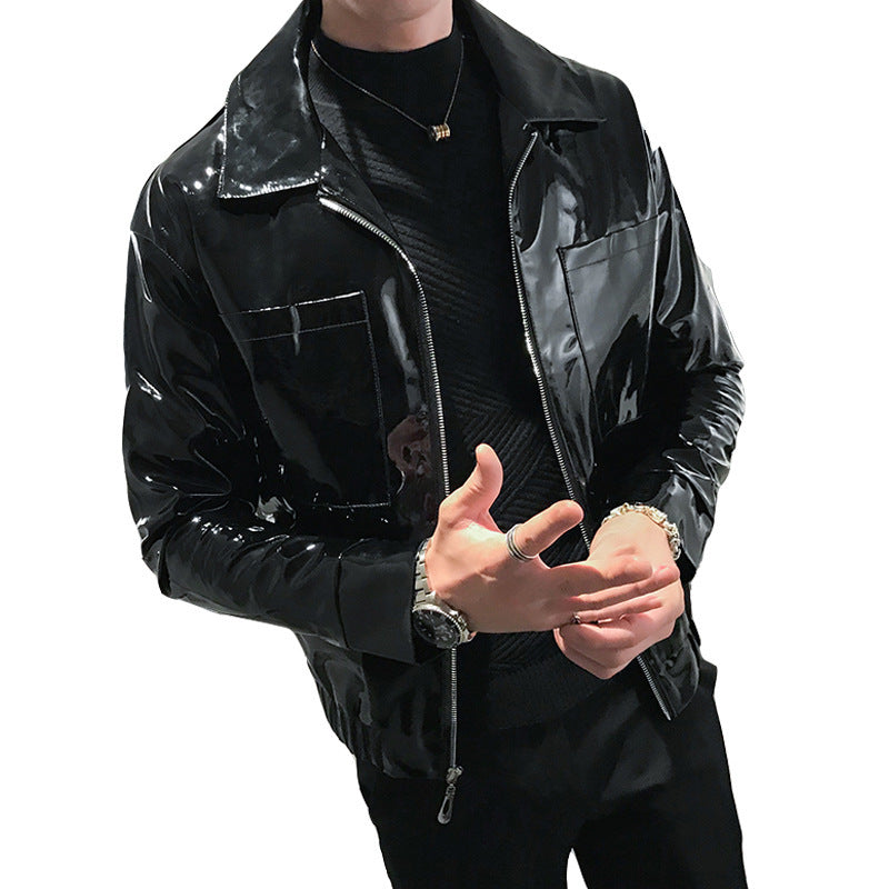 GlamzLife Handsome Motorcycle Leather Jacket - Men's Lapel Style