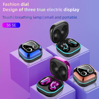 New S6 SE Breathing Light Time Digital Display TWS5.0 Bluetooth Headset | GlamzLife