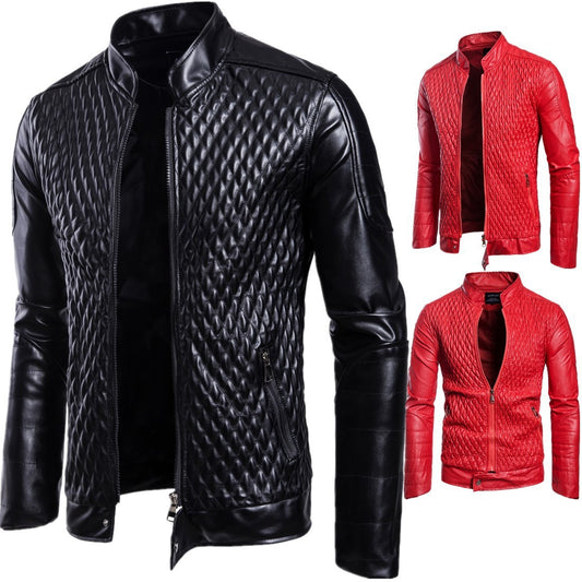 Men's Long Sleeve Zipper Cardigan Leather Jacket - GlamzLife