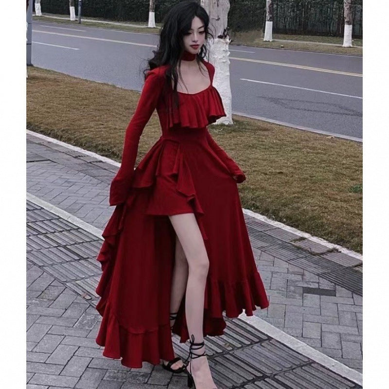 Fork Halter Square Collar Top Long Dress - GlamzLife