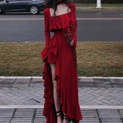 Fork Halter Square Collar Top Long Dress - GlamzLife