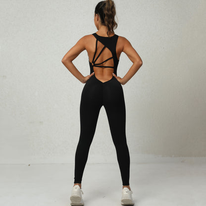 GlamzLife Yoga Jumpsuit - V-shaped Back Design, Sleeveless Fitness