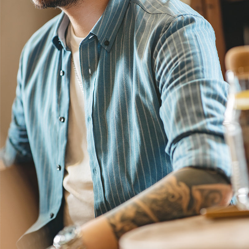 American Retro Blue Striped Work Shirt - GlamzLife