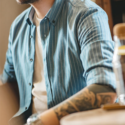 American Retro Blue Striped Work Shirt - GlamzLife