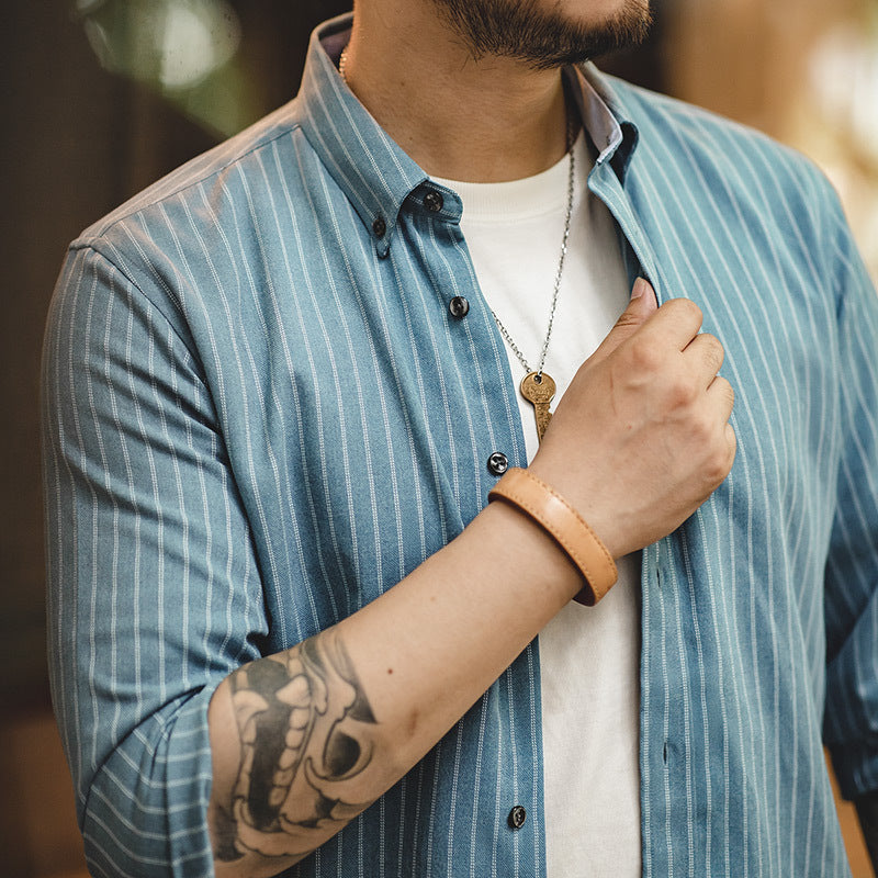 American Retro Blue Striped Work Shirt - GlamzLife