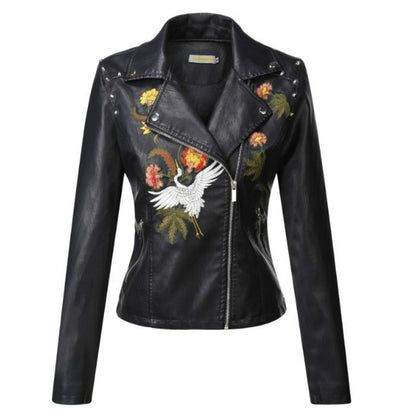 GlamzLife Embroidered Leather Jacket - Women's Fashion