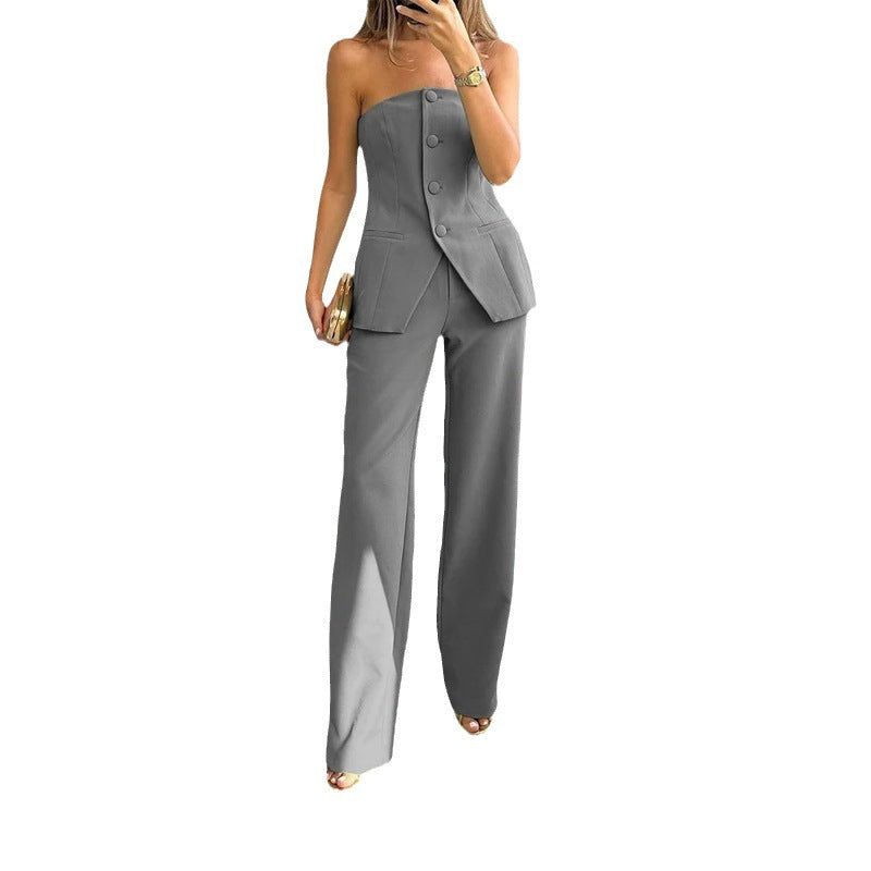 Casual Fashion Tailored Suit Button Graceful Co-Ord Set - Glamzlife