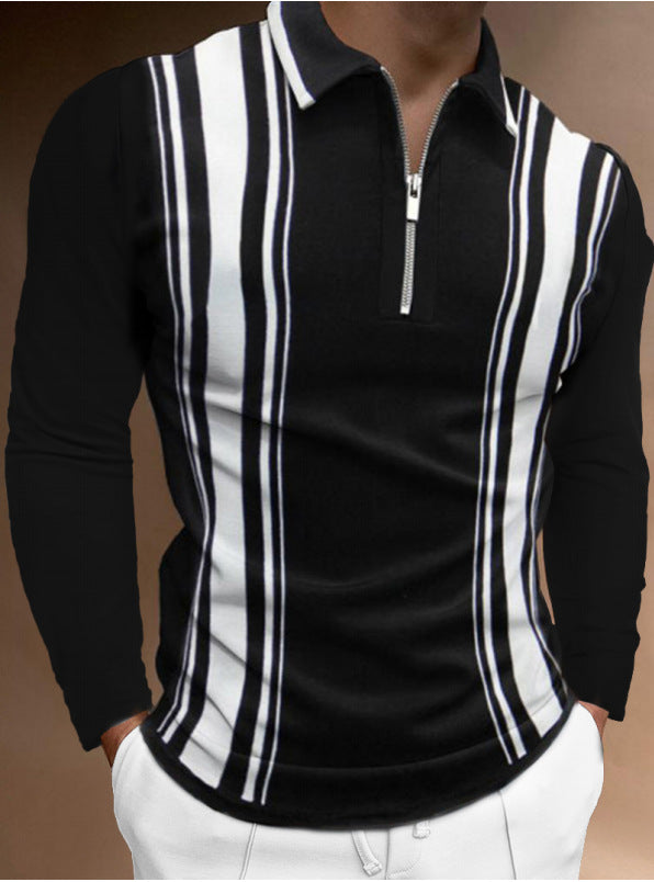Printed Long-sleeved Polo Zipper Men's T-shirt | GlamzLife