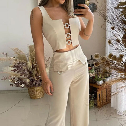 Square Collar Top Loose Flared Pants Two-piece Set - GlamzLife