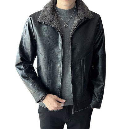 Hong Kong Style Velvet Padded Plus Size Men's Leather Jackets