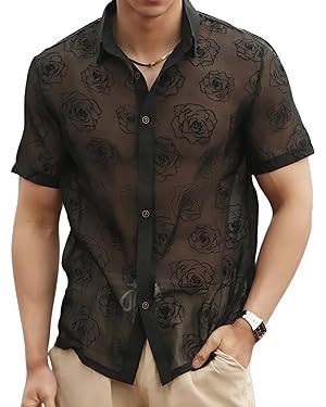 Men's Rose Flower Mesh See-through shirt - GlamzLife