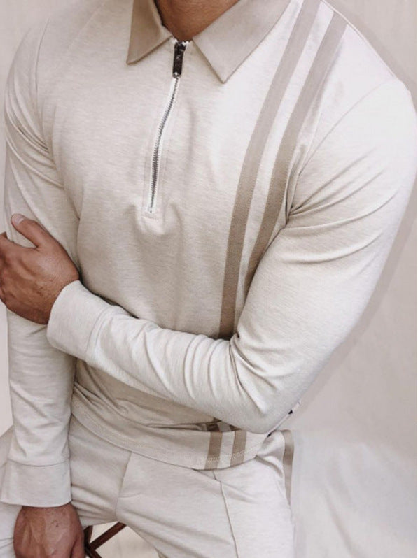 Printed Long-sleeved Polo Zipper Men's T-shirt | GlamzLife