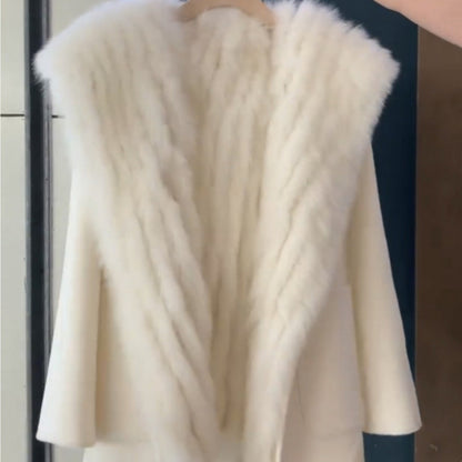 Stitching Fur Woolen Coat For Women