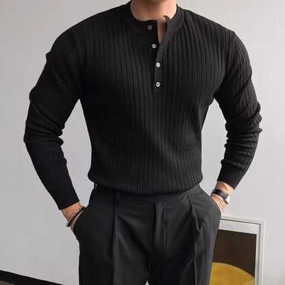 Henry Collar Sweater Long Sleeve Men's Sweater T-shirt