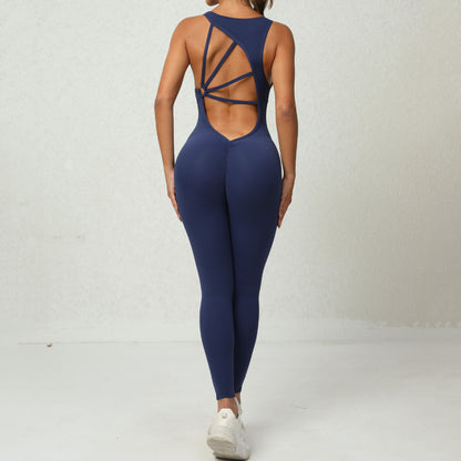 GlamzLife Yoga Jumpsuit - V-shaped Back Design, Sleeveless Fitness