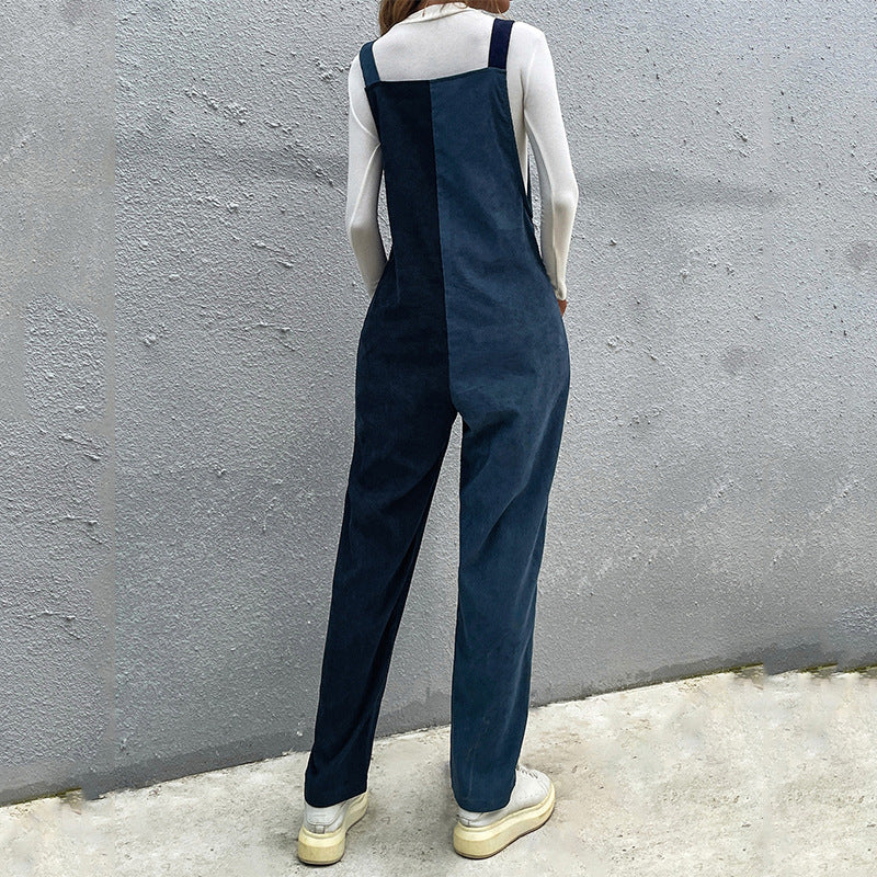 Two-color Stitching Casual Symmetrical Straps Long Jumpsuit - GlamzLife