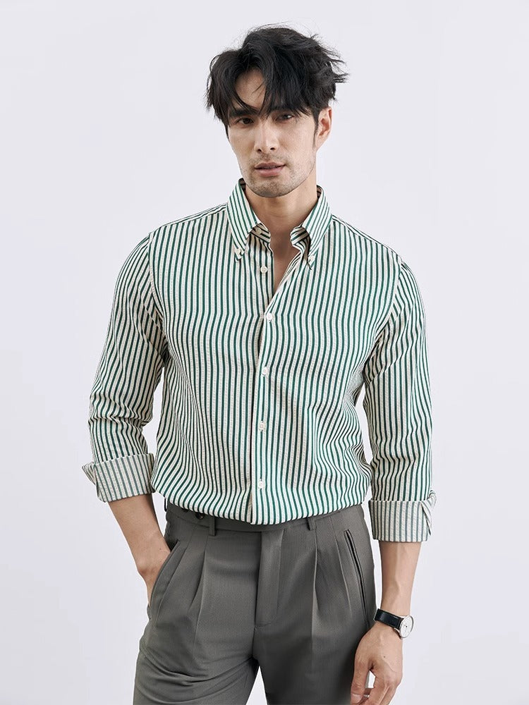 Men's Korean-style Vertical Stripes Trendy Pu Shuai Shirt - GlamzLife