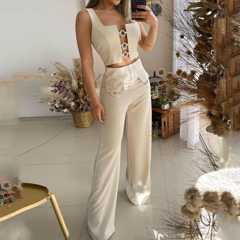 Square Collar Top Loose Flared Pants Two-piece Set - GlamzLife