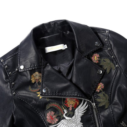 GlamzLife Embroidered Leather Jacket - Women's Fashion