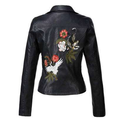 GlamzLife Embroidered Leather Jacket - Women's Fashion