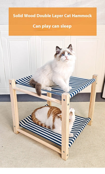 Pet Camp Bed Solid Wood Double Layer Cat Hammock - GlamzLife