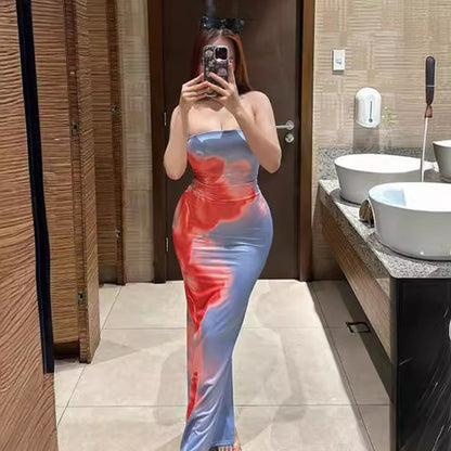 GlamzLife Slim Slit Tube Long Dress - Summer Party Beachwear Women