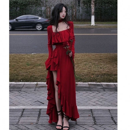 Fork Halter Square Collar Top Long Dress - GlamzLife