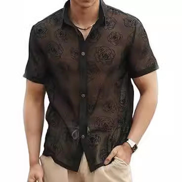 Men's Rose Flower Mesh See-through shirt - GlamzLife