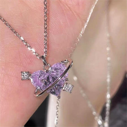 Women's Love Planet Pink Diamond Love Necklace | GlamzLife