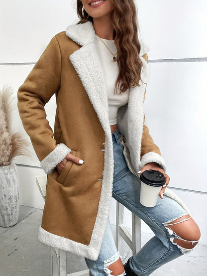 Women's Long-sleeved Lapel Velvet Thick Woolen Coat