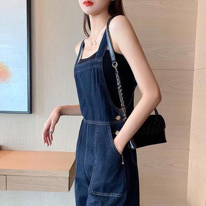 Women's Simple High-waist Dark Denim Jumpsuit - GlamzLife