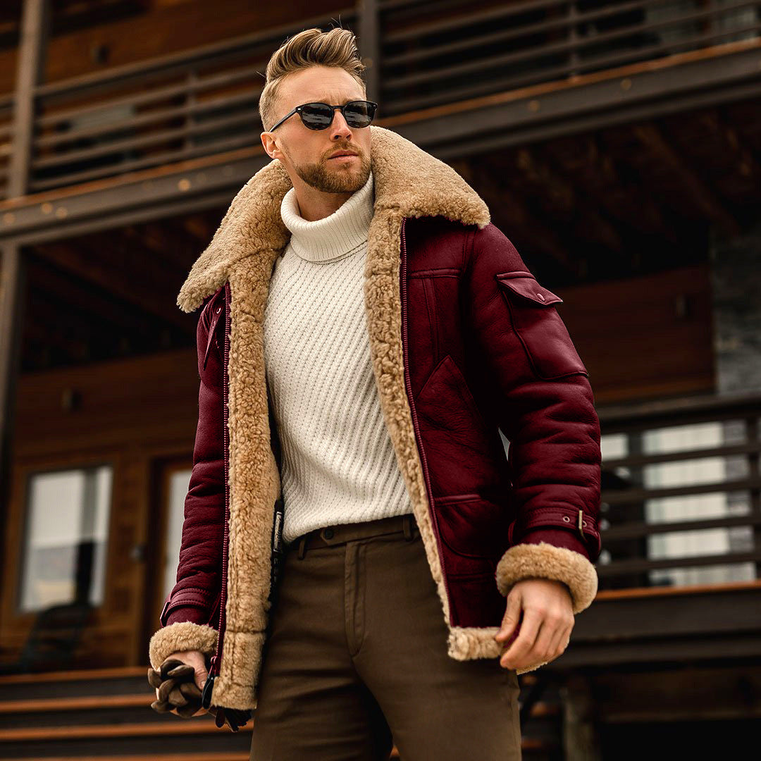 2019 Mens Brown Shearling Jacket Leather Jacket Fur Coat B6 Airforce Flight Jacket  Mens Winter Coats - AliExpress