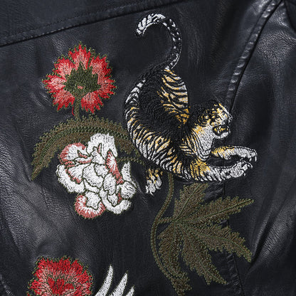 GlamzLife Embroidered Leather Jacket - Women's Fashion