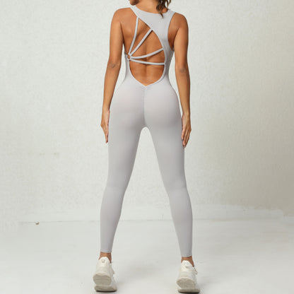 GlamzLife Yoga Jumpsuit - V-shaped Back Design, Sleeveless Fitness