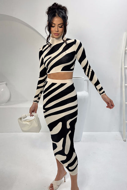 Top Striped Slim-fit Sheath Skirt Knitting Suit- GlamzLife