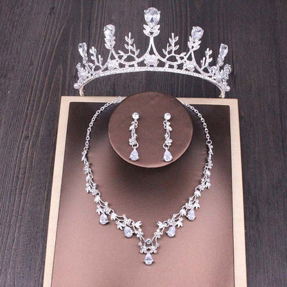 Bridal Rhinestone Crown Necklace Set Wedding Accessories | GlamzLife