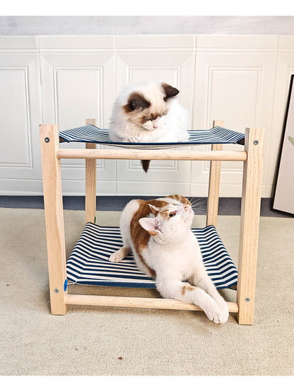 Pet Camp Bed Solid Wood Double Layer Cat Hammock - GlamzLife