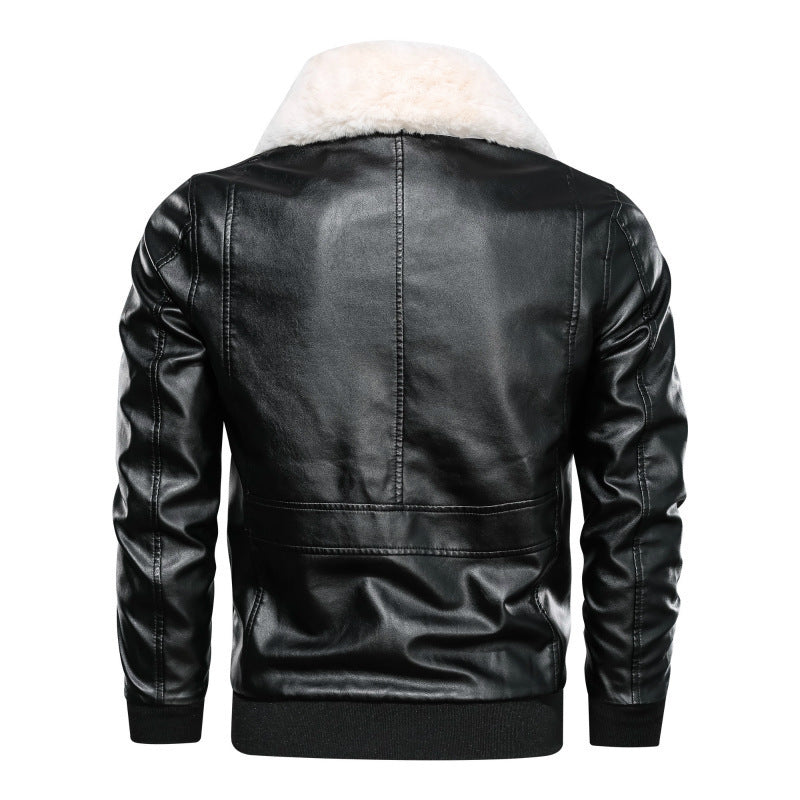 Thin Men's Lapel Large Pocket Pu Leather Jacket Large Size Motorcycle Washed Leather Jacket