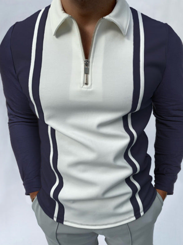 Printed Long-sleeved Polo Zipper Men's T-shirt | GlamzLife