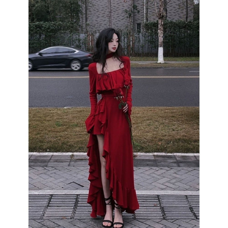 Fork Halter Square Collar Top Long Dress - GlamzLife