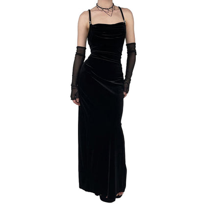 Backless Velvet Dress Women's Sling