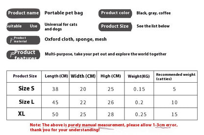 Outdoor Portable Shoulder Pet Bag Handbag Foldable Mesh Dog Bag Cat Bag