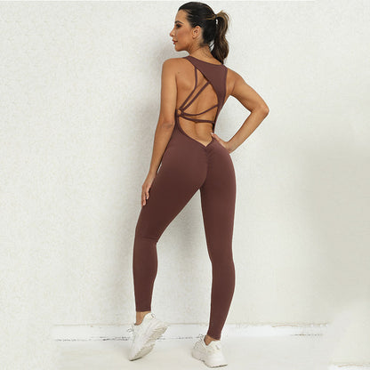 GlamzLife Yoga Jumpsuit - V-shaped Back Design, Sleeveless Fitness