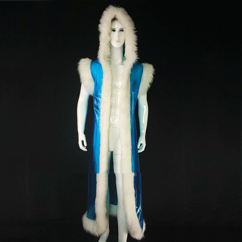 Glamzlife Long Pu Leather Fur Stitching  Anime Costume