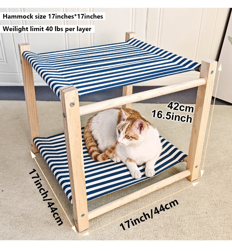 Pet Camp Bed Solid Wood Double Layer Cat Hammock - GlamzLife