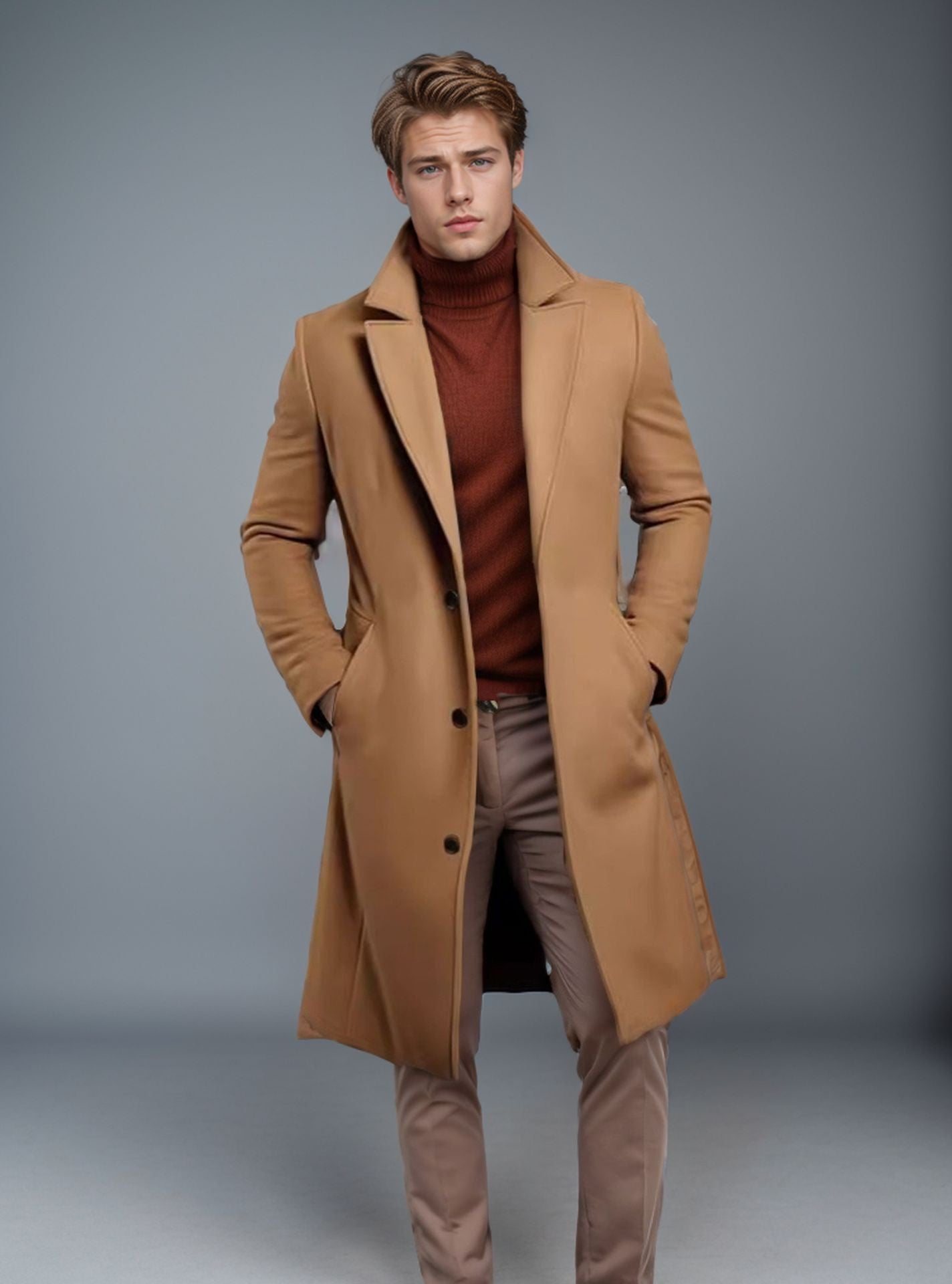 Woolen Men's Mid-length Trench Coat - GlamzLife